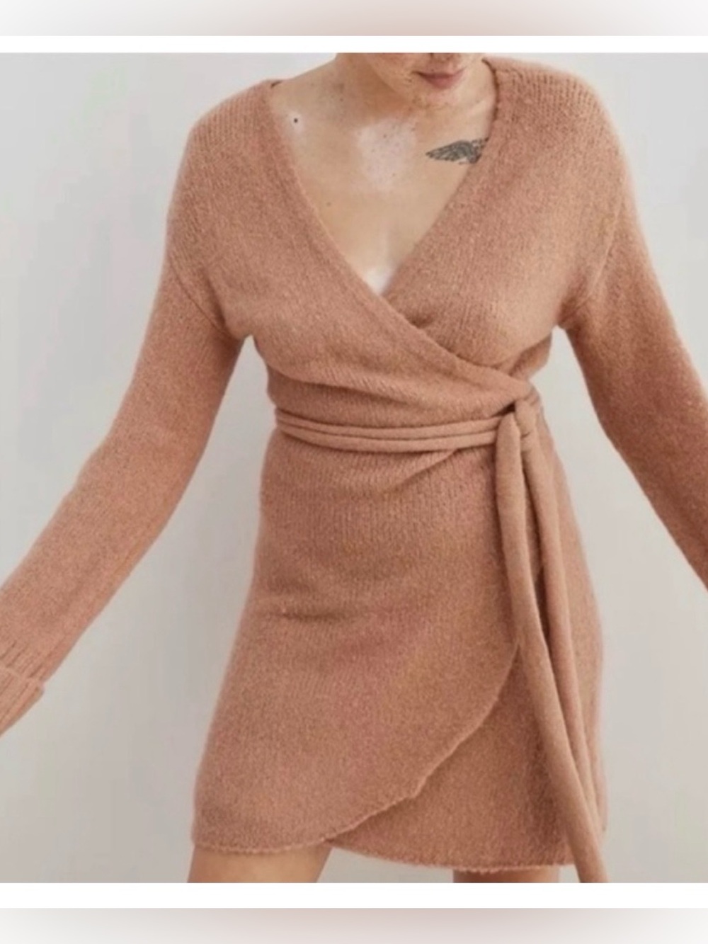 aerie nude sweater Wrap Knit Mini Dress